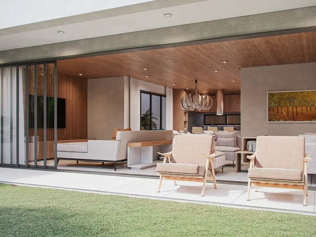 Perspectiva do living integrado ao jardim privativo